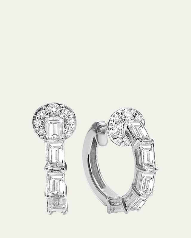 18K White Gold Prong-Set Baguette Diamond Hoop Earrings
